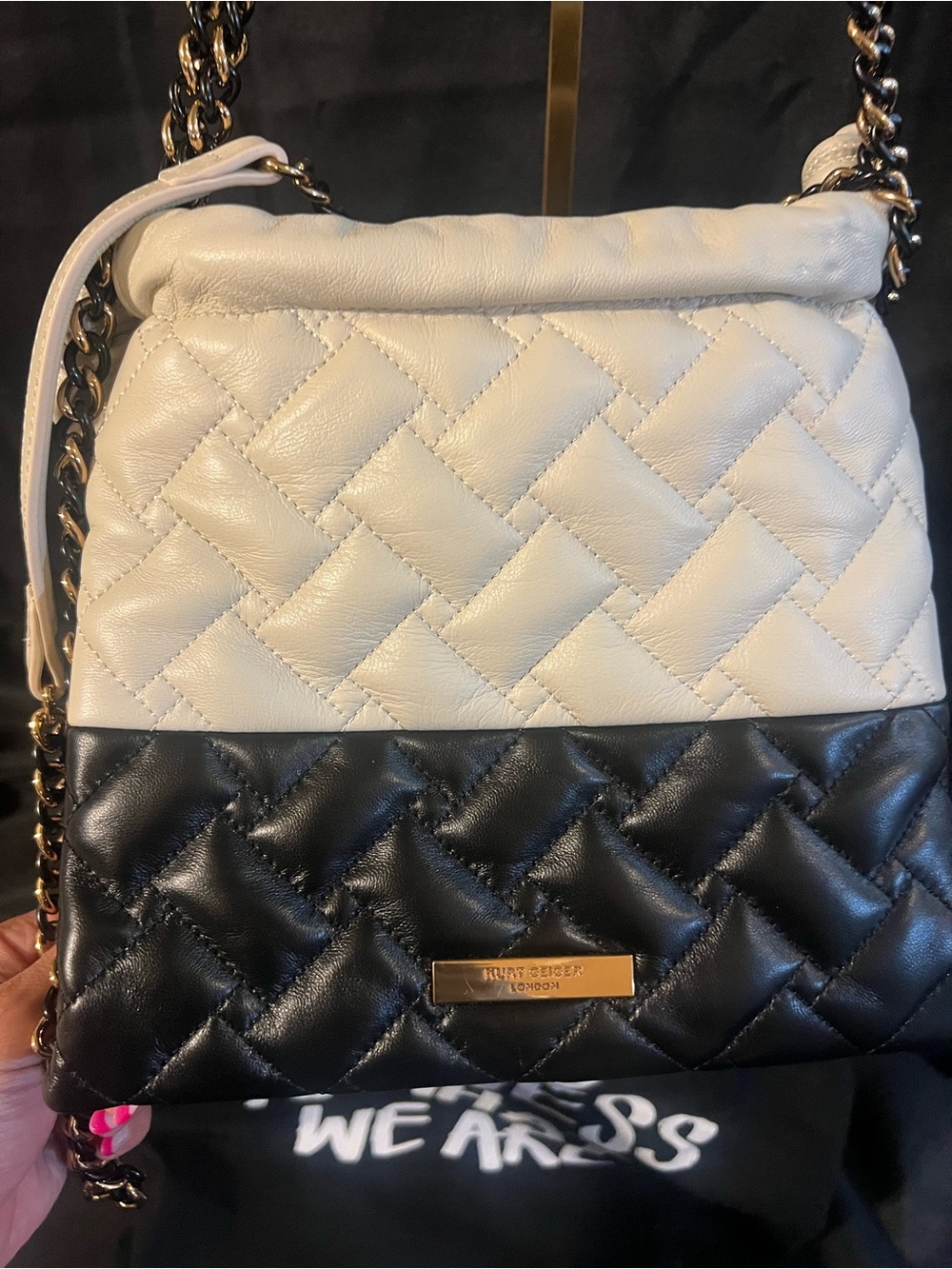 Kurt Geiger Kensington Two-Tone Quilted Shoulder Bag in White & Black
